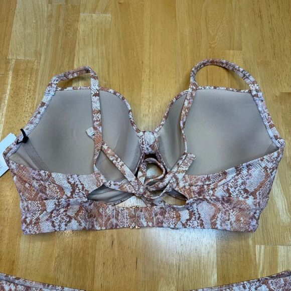 NWT Shade & Shore Shimmery Snake Skin Print Brown and Tan Bikini Set - Picture 10 of 13